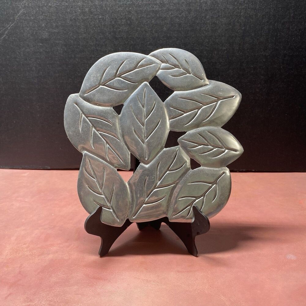 Copco Leaves Cast Aluminum 7" Trivet Hot Plate Hanging Wall Decor Vintage